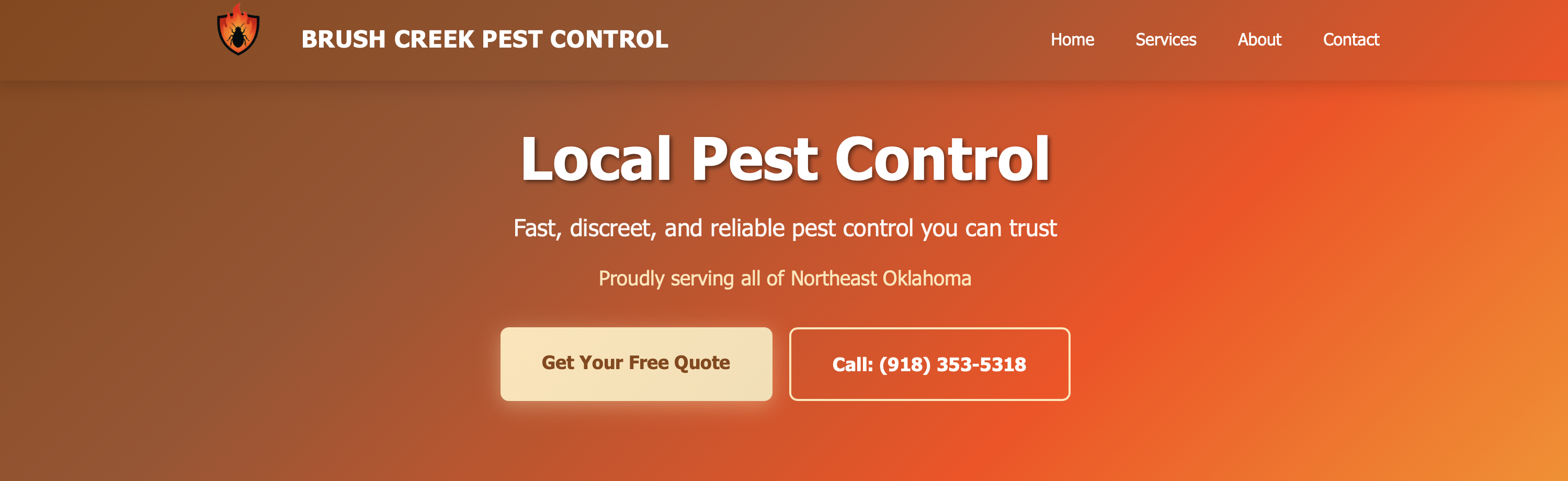 Brush Creek Pest Control one-page website — Oklahoma project by Redeemed Digital